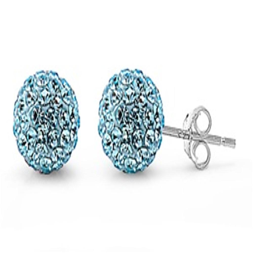 Sterling Silver Beautiful Aquamarine Rhinestone Studded Ball Earrings 925 New
