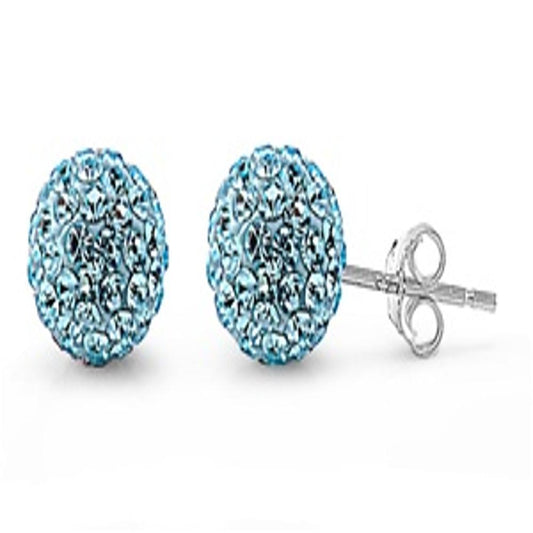 Sterling Silver Beautiful Aquamarine Rhinestone Studded Ball Earrings 925 New