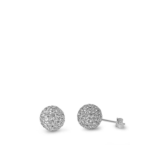 Sterling Silver Unique High Polish Clear Rhinestone Ball Sphere Earrings 925 New