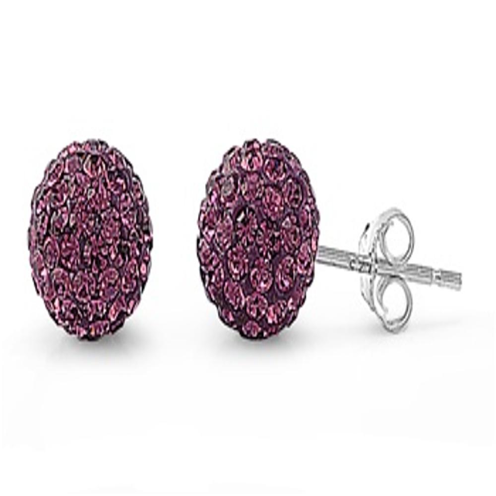 Sterling Silver Beautiful Pink Rhinestone Studded Ball Earrings 925 New