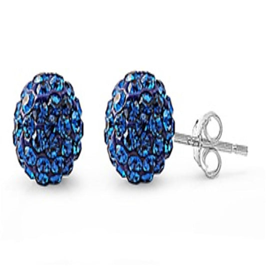 Sterling Silver Wholesale Blue Rhinestone Studded Ball Earrings 925 New