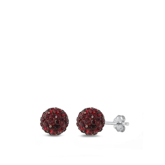 Sterling Silver Beautiful Red Rhinestone Studded Ball Earrings 925 New
