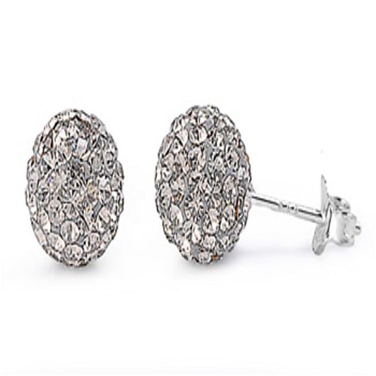 Sterling Silver Wholesale Light Gray Rhinestone Studded Ball CZ Earrings 925 New