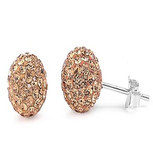 Sterling Silver Beautiful Light Champagne Studded Ball CZ Earrings 925 New