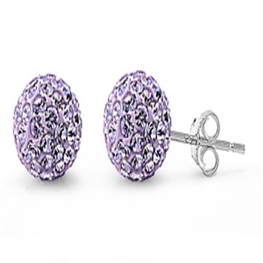 Sterling Silver Wholesale Lavender Rhinestone Studded Ball Earrings 925 New