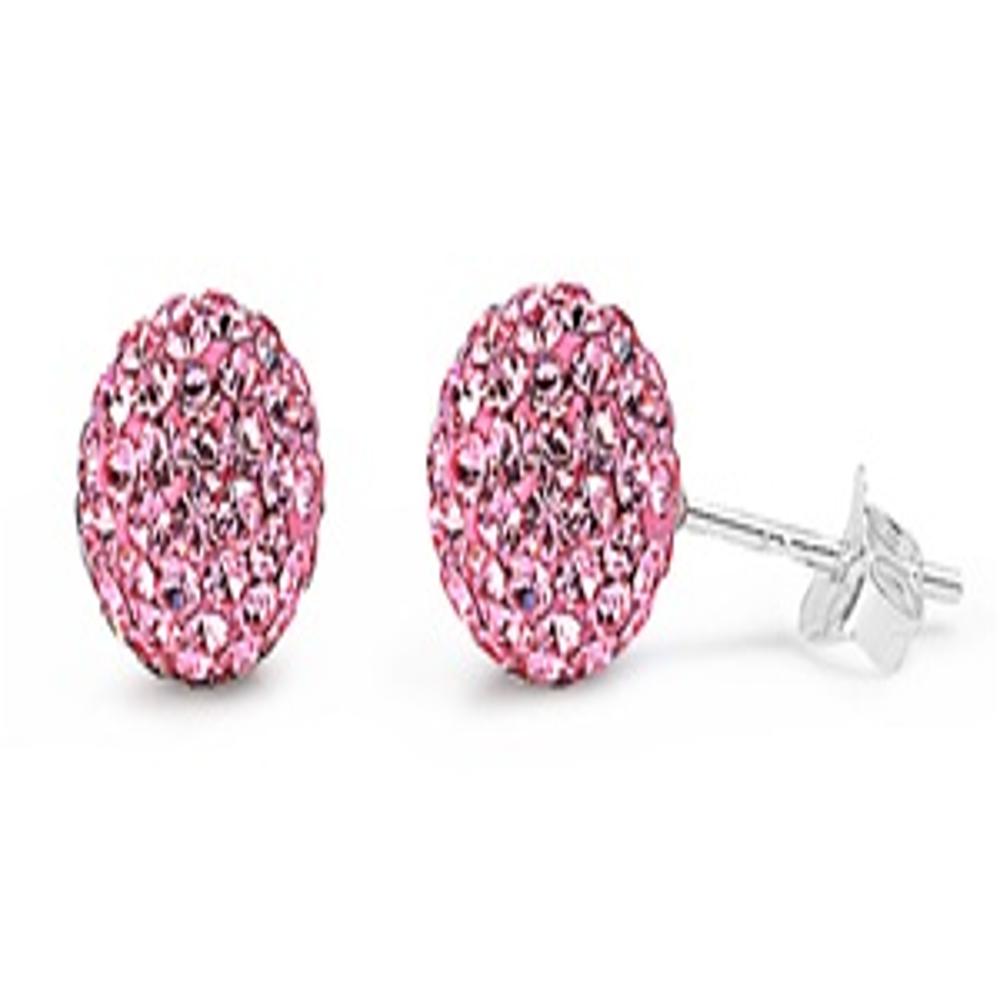 Sterling Silver Unique High Polish Pink Rhinestone Ball Sphere Earrings 925 New