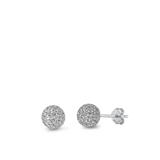 Sterling Silver High Polished Fashion Rhinestone Studded Sphere Earrings 925 New
