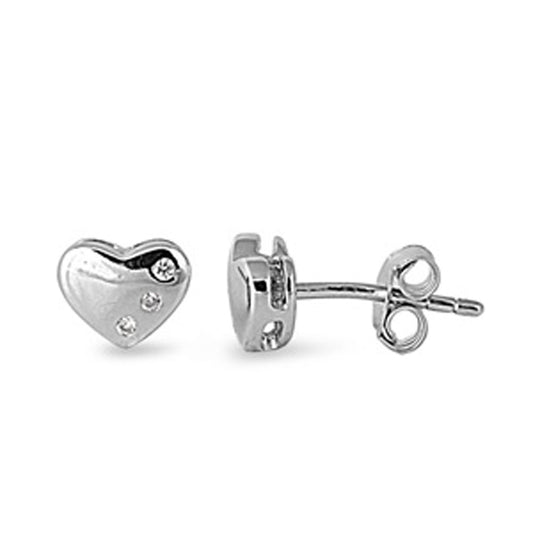 Heart Earrings Clear Simulated CZ .925 Sterling Silver