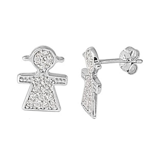 Girl Earrings Clear Simulated CZ .925 Sterling Silver
