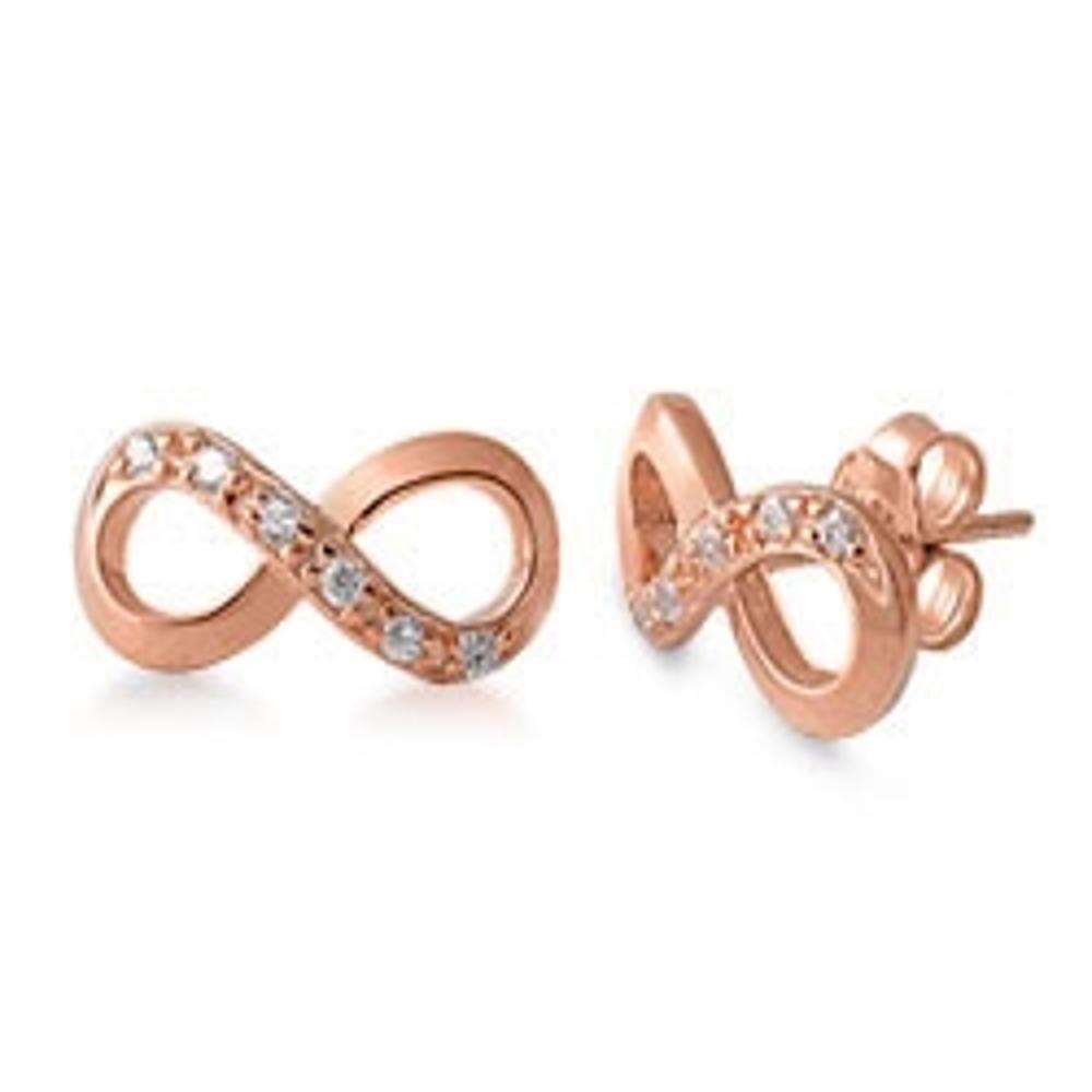 Sterling Silver Fashion Clear CZ Rose Gold-Tone Infinity Earrings 925 New