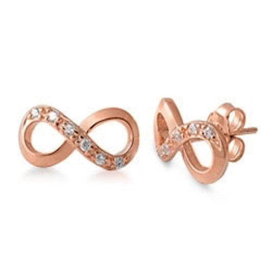 Sterling Silver Fashion Clear CZ Rose Gold-Tone Infinity Earrings 925 New