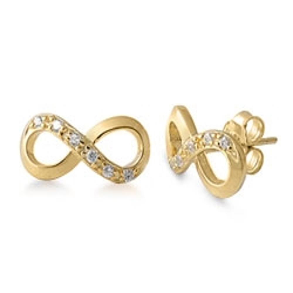 Sterling Silver Beautiful Clear CZ Gold-Tone Infinity Earrings 925 New