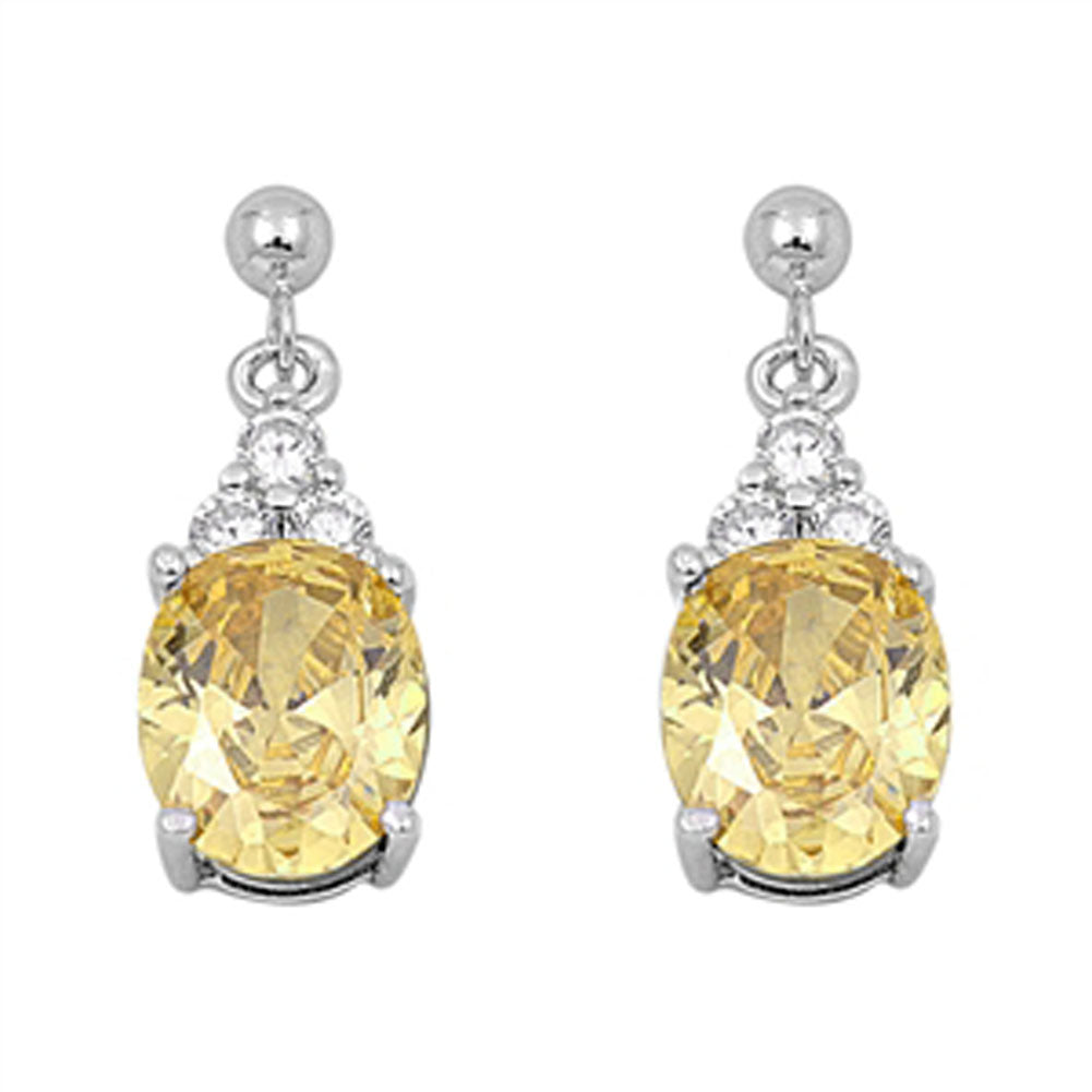 Oval Earrings Yellow Simulated CZ Clear Simulated CZ .925 Sterling Silver