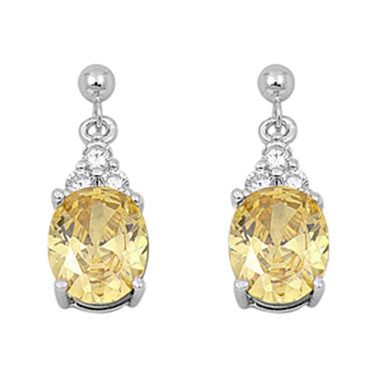 Oval Earrings Yellow Simulated CZ Clear Simulated CZ .925 Sterling Silver