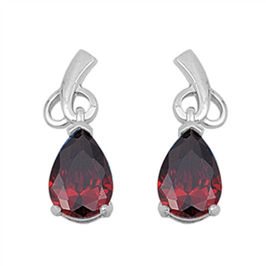 Teardrop Earrings Simulated Garnet .925 Sterling Silver