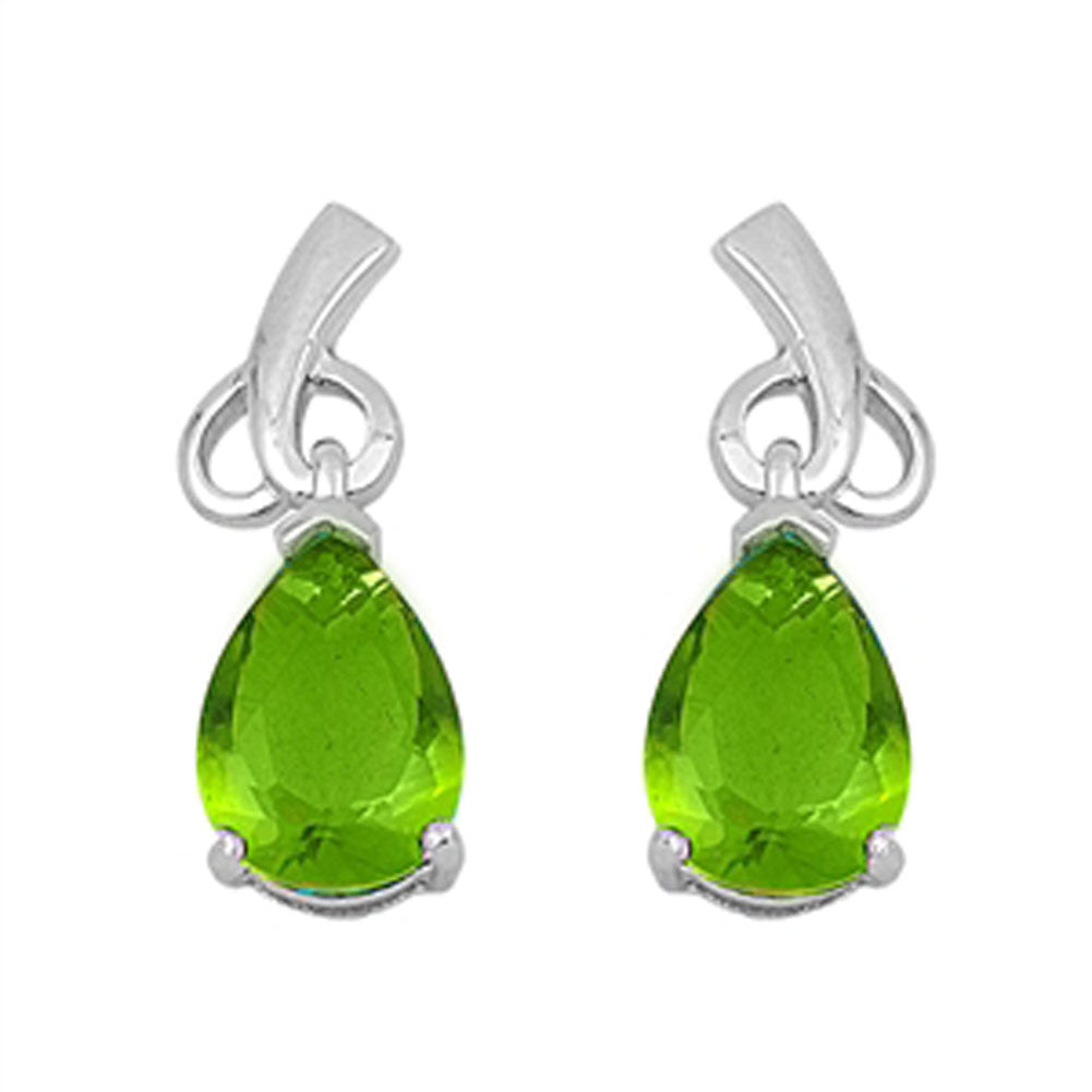 Teardrop Earrings Simulated Peridot .925 Sterling Silver
