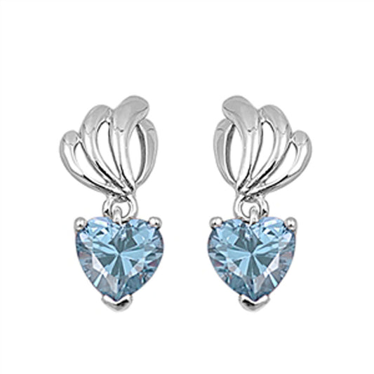 Heart Hanging Earrings Simulated Aquamarine .925 Sterling Silver