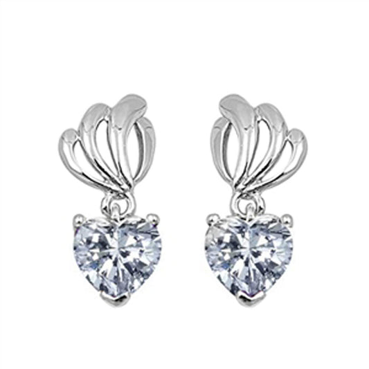 Heart Hanging Earrings Clear Simulated CZ .925 Sterling Silver