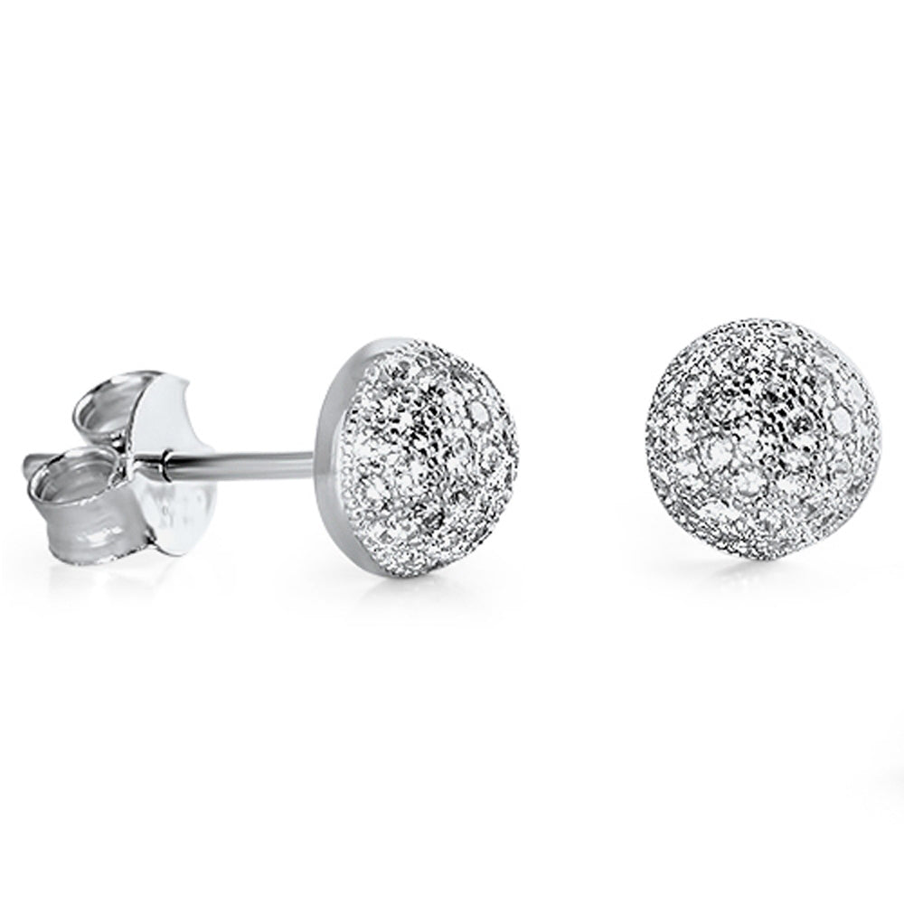 Sterling Silver Studded Semi Circle Dome Sphere Earrings Clear CZ 925 New