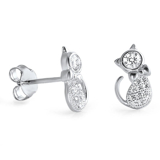Sterling Silver Cluster Cat Bow Tie Animal Cute Pet Stud Earrings Clear CZ 925