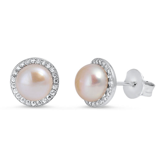 Sterling Silver Vintage Style Eternity Halo Earrings Mother of Pearl Clear CZ