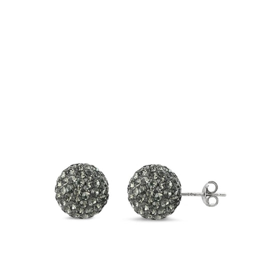 Sterling Silver Fashion Dark Gray Rhinestone Studded Ball Earrings 925 New