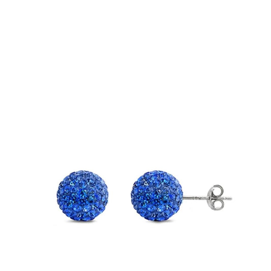 Sterling Silver Classic Studded Ball Sphere Simple Earrings Blue Sapphire CZ 925