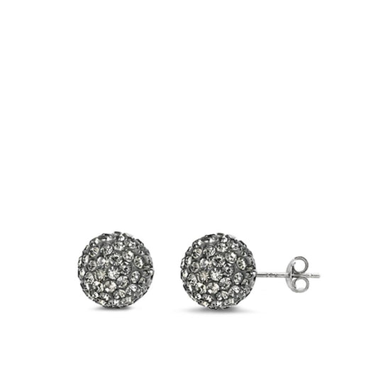 Sterling Silver Studded Cluster Sphere Disco Ball Classic Earrings 925 New