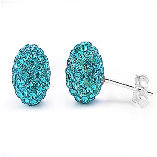 Sterling Silver Wholesale Blue Rhinestones Studded Ball Earrings 925 New