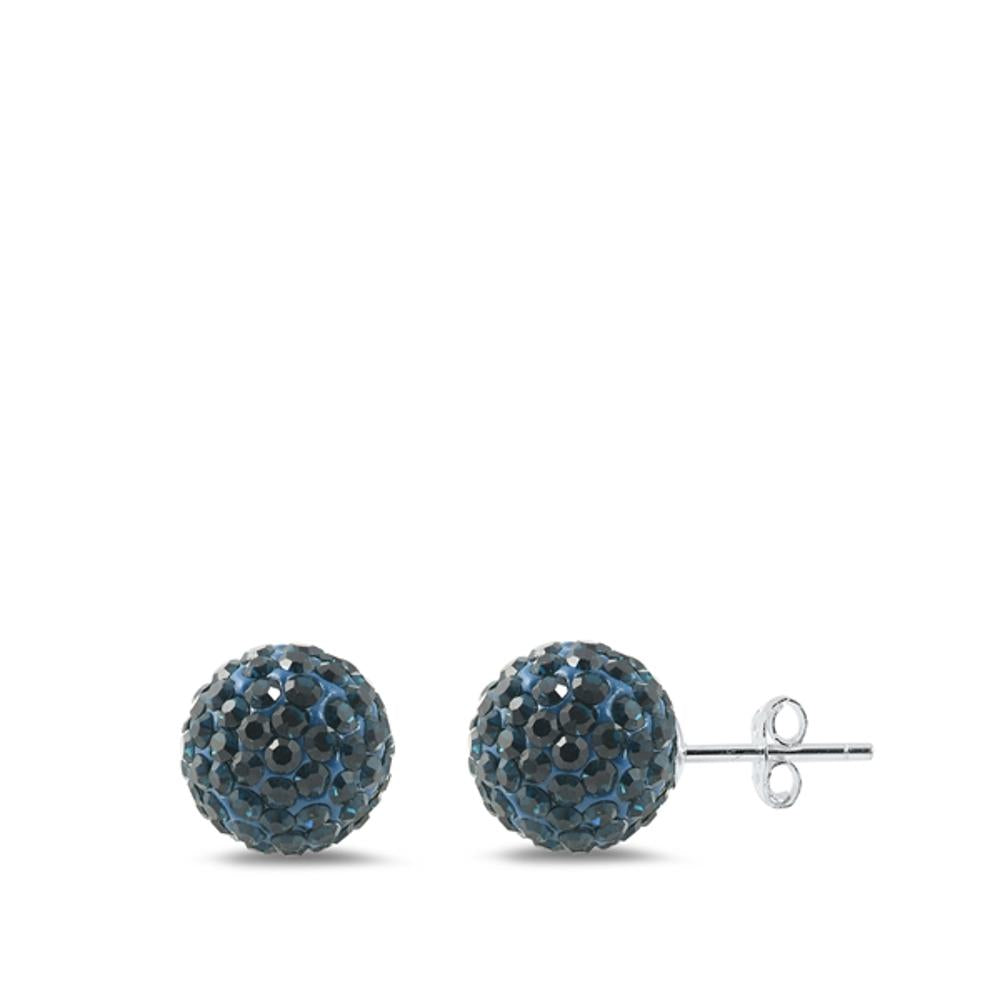 Sterling Silver Cute Royal Blue Rhinestone Studded Ball Earrings 925 New