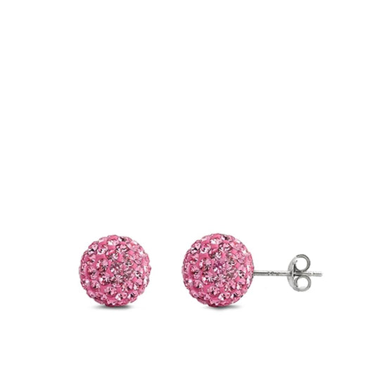 Sterling Silver Unique Pink Rhinestone Studded Sphere Earrings 925 New