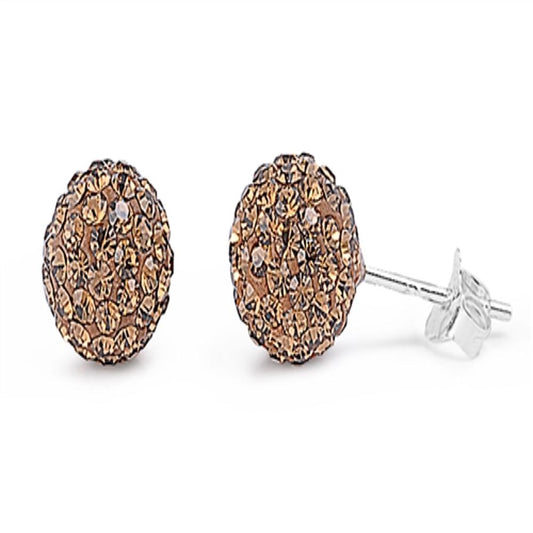 Sterling Silver Polished Smoky Rhinestone Studded Ball Earrings 925 New