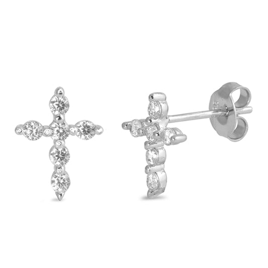 Sterling Silver Studded Cross Elegant Christian Earrings Clear CZ 925 New