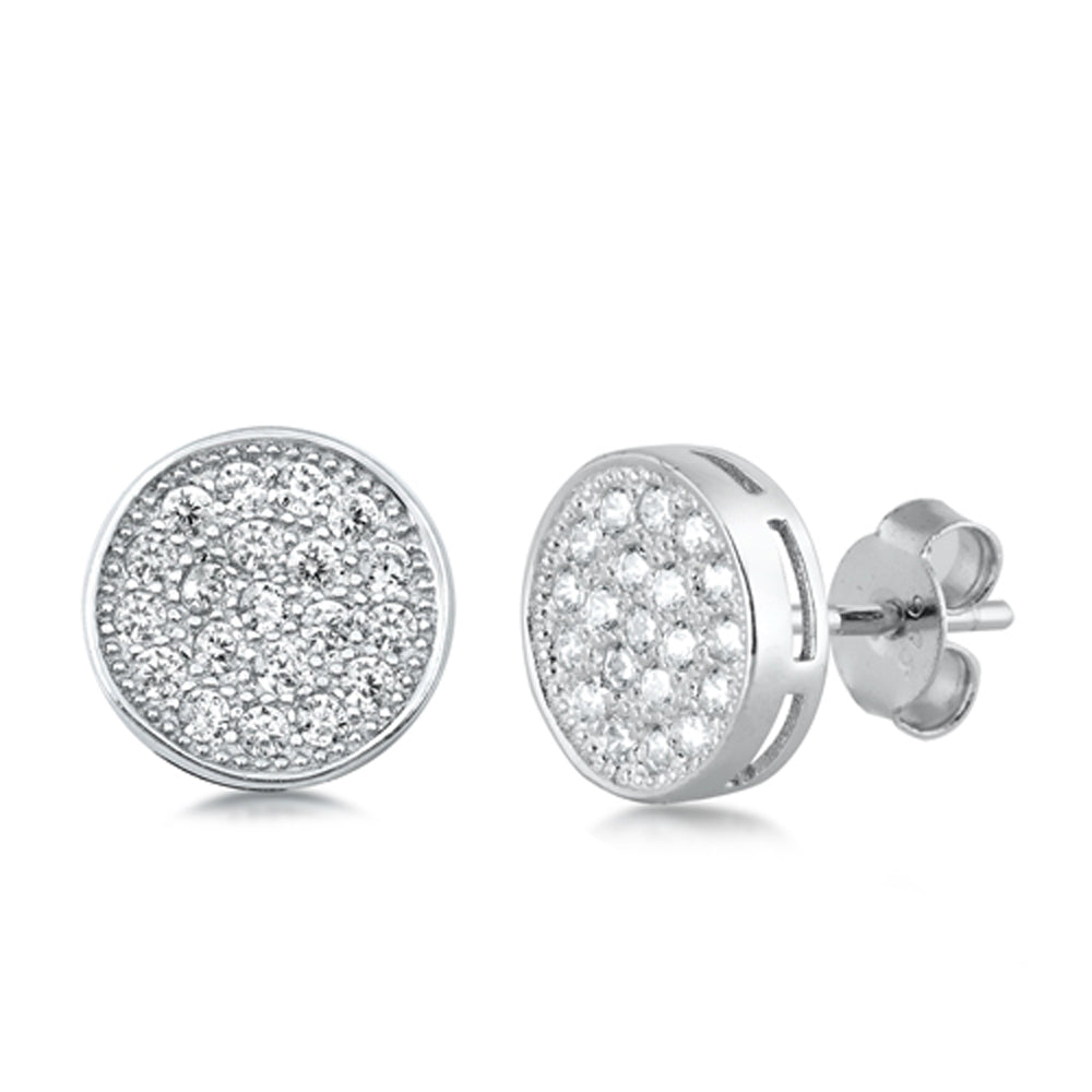 Sterling Silver Classic Studded Circle Modern Micro Cluster Earrings Clear CZ