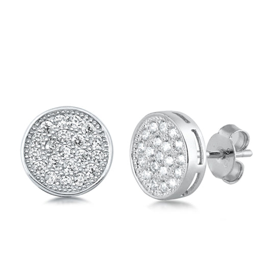 Sterling Silver Classic Studded Circle Modern Micro Cluster Earrings Clear CZ