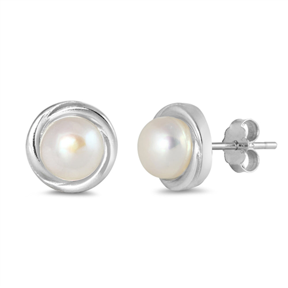 Sterling Silver High Polish Round Circle Classic Earrings Freshwater Pearl 925