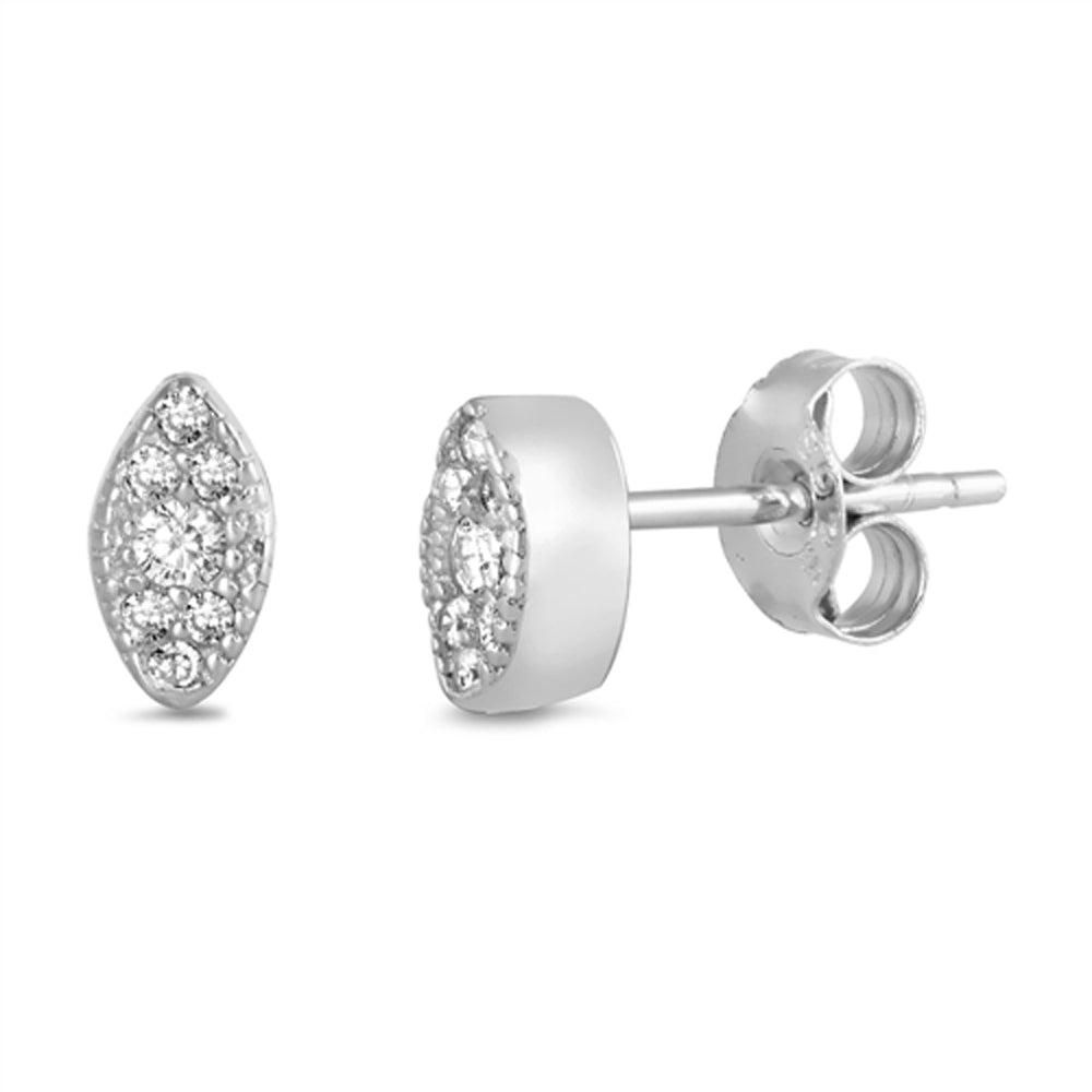 Sterling Silver Studded Marquise Elegant Classic Vintage Style Earrings Clear CZ