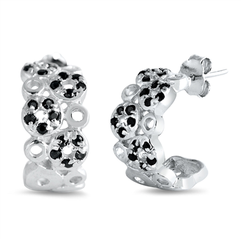 Sterling Silver Modern Studded Open Circle Elegant Classic Earrings Clear CZ 925