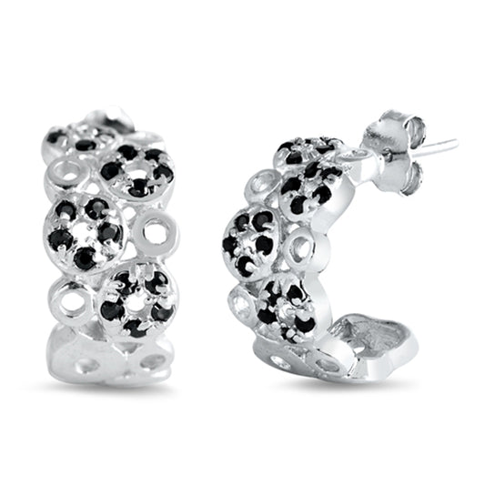 Sterling Silver Modern Studded Open Circle Elegant Classic Earrings Clear CZ 925