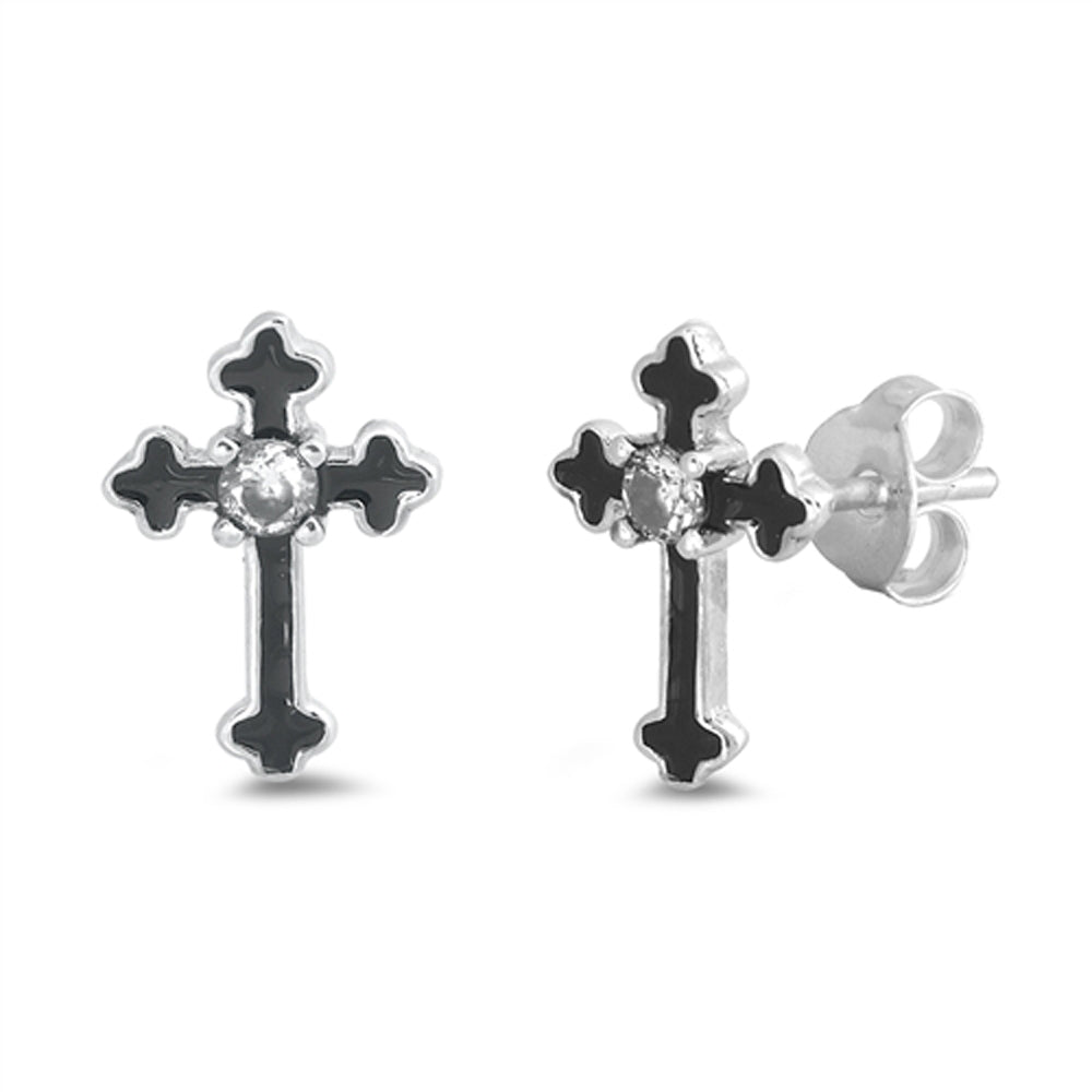 Sterling Silver Cross Elegant Gothic Victorian Renaissance Earrings Clear CZ 925