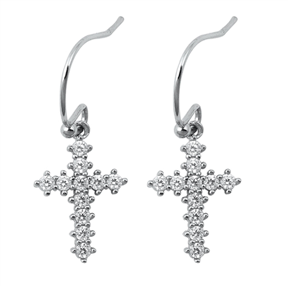 Sterling Silver Studded Cross Ornate Elegant Vintage Style Earrings Clear CZ