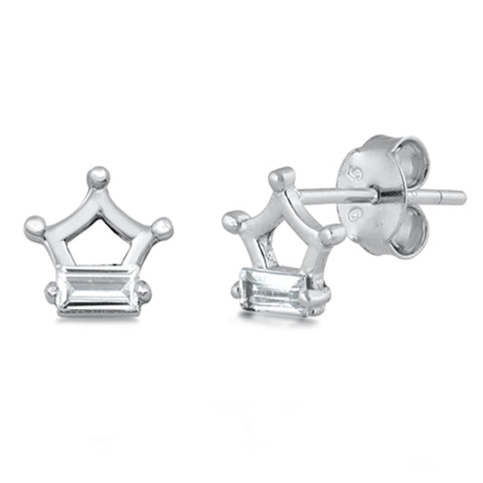 Sterling Silver Cute Crown Dainty Star Open Royal Fancy Bling Earrings Clear CZ