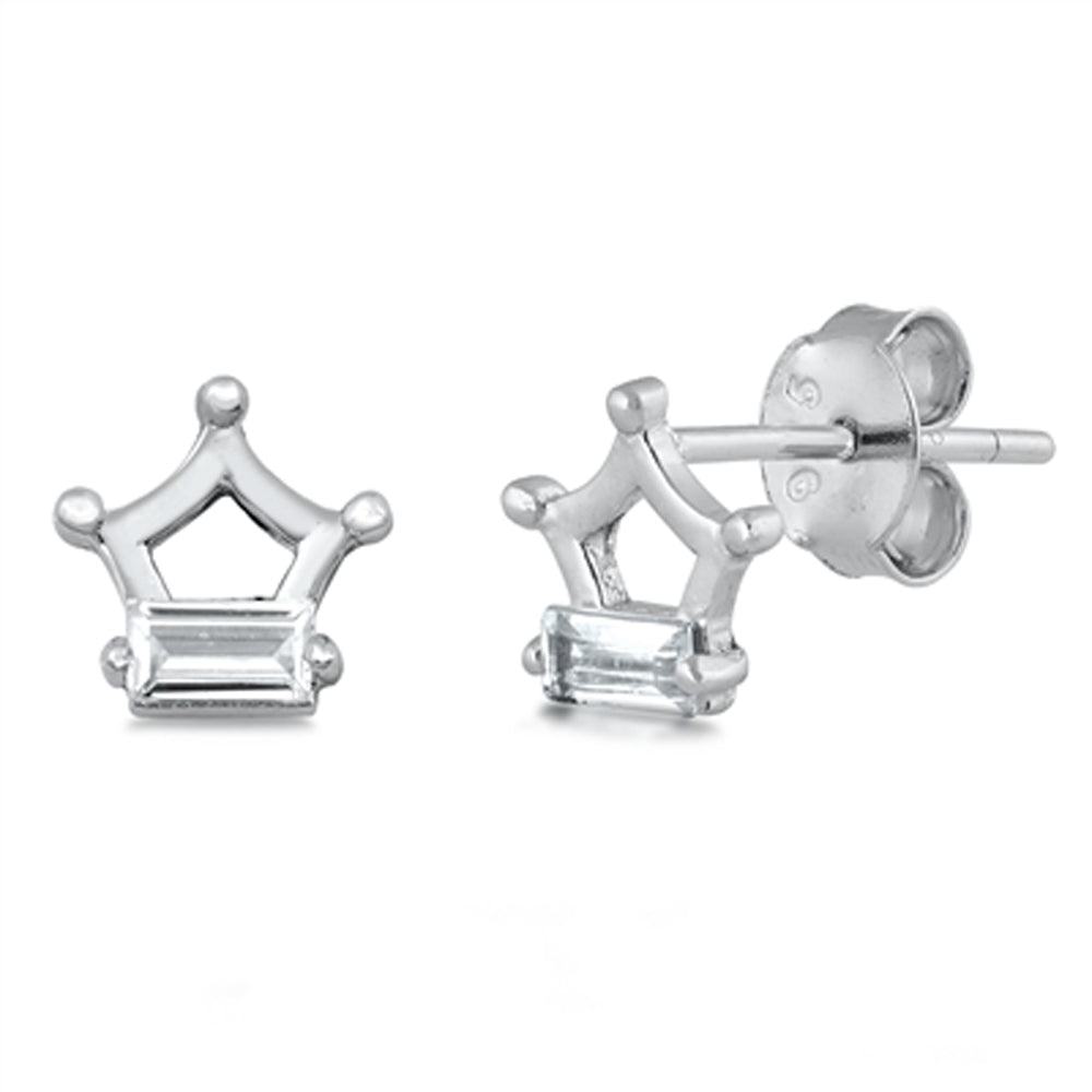 Sterling Silver Cute Crown Dainty Star Open Royal Fancy Bling Earrings Clear CZ