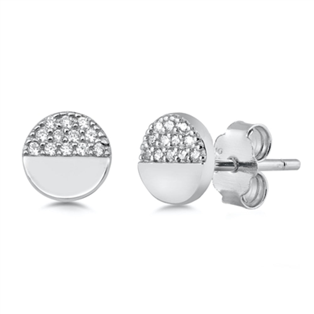 Sterling Silver Modern Circle Cluster Minimalist Dainty Earrings Clear CZ 925