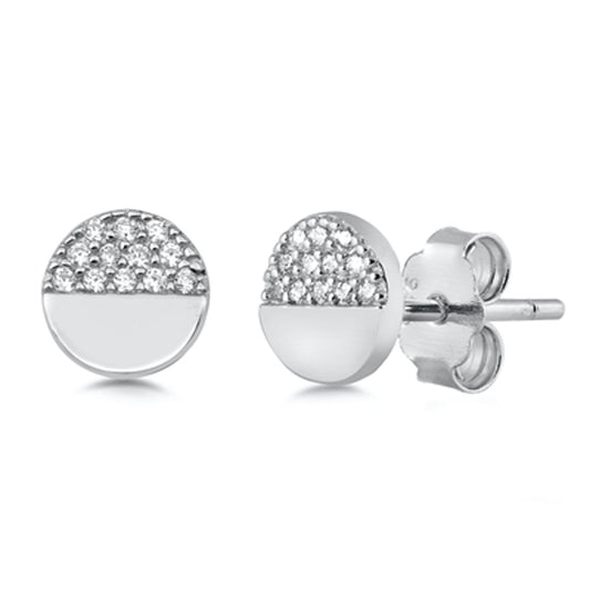 Sterling Silver Modern Circle Cluster Minimalist Dainty Earrings Clear CZ 925