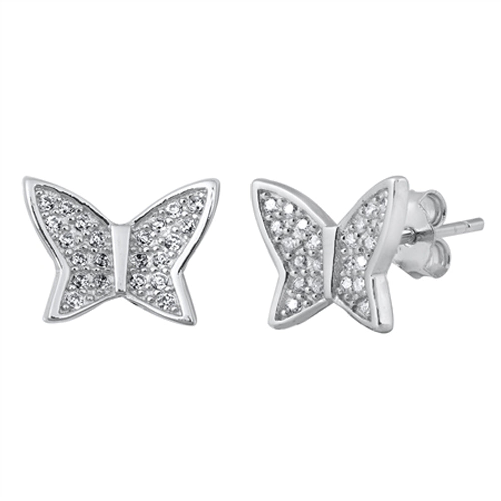 Sterling Silver Butterfly Micro Pave Cluster Elegant Animal Earrings Clear CZ