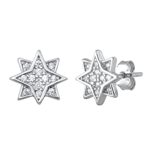Sterling Silver Vintage Style Star Elegant Burst Cluster Earrings Clear CZ 925