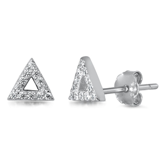 Sterling Silver Studded Triangle Open Modern Geometric Earrings Clear CZ 925 New