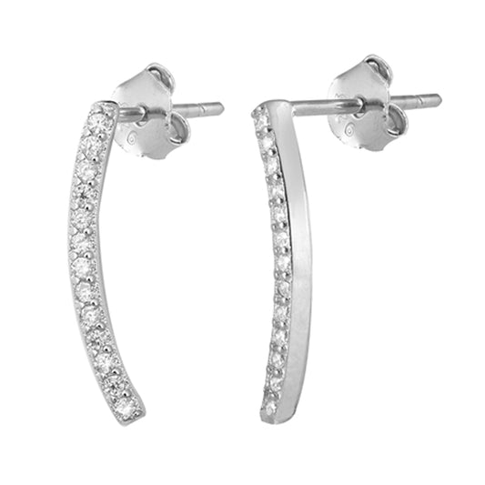 Sterling Silver Slender Bar Thin Journey Long Earrings Clear CZ 925 New
