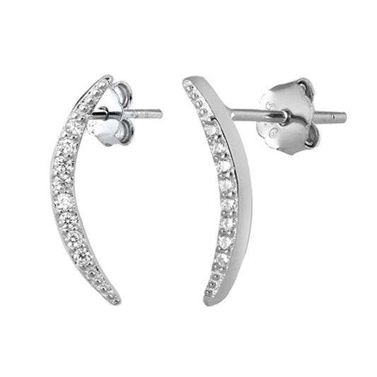 Sterling Silver Slender Curve Long Bar Elegant Cluster Earrings Clear CZ 925 New